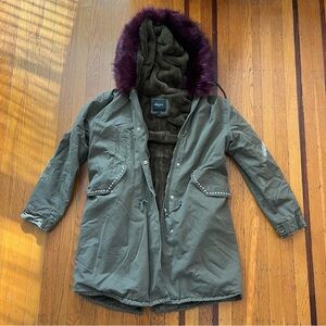 Beulah style green faux fur lined jacket cost green L large EUC